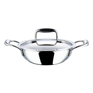 Vinod Platinum Triply Stainless Steel Extra Deep Kadai with Lid- 22 cm, 2.4 Ltr (Induction Friendly)