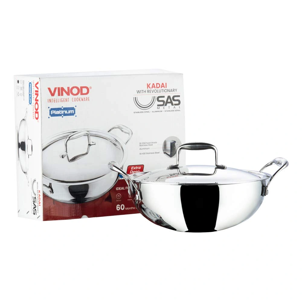 Vinod Stainless Steel Platinum Extra Deep Kadai, 24cm, 3.3 Liter, Silver-4