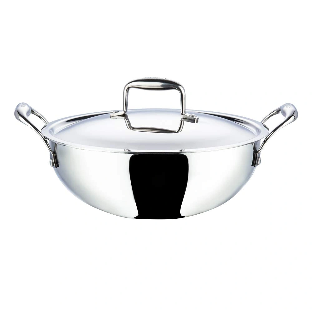 Vinod Stainless Steel Platinum Extra Deep Kadai, 24cm, 3.3 Liter, Silver-70676