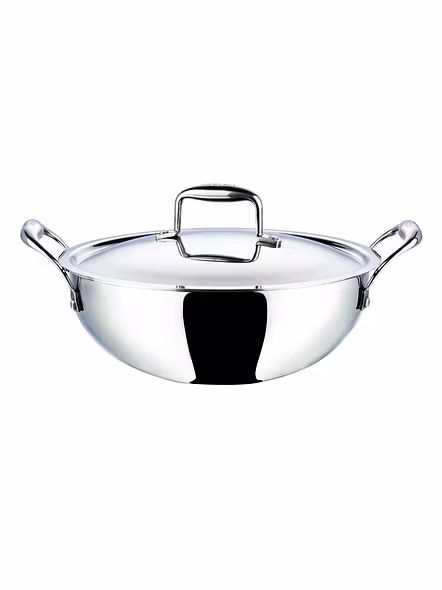 Vinod Stainless Steel Platinum Extra Deep Kadai, 24cm, 3.3 Liter, Silver