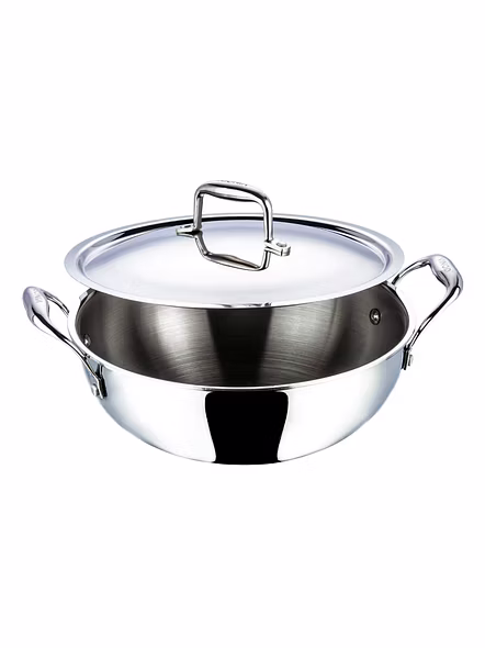 Vinod Stainless Steel Platinum Extra Deep Kadai, 24cm, 3.3 Liter, Silver