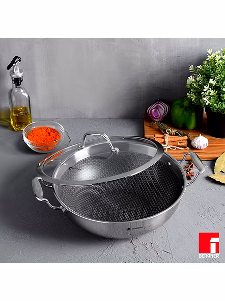 Bergner Hitech Prism Non-Stick Wok 24cm with Glass Lid -5