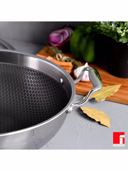 Bergner Hitech Prism Non-Stick Wok 24cm with Glass Lid -4