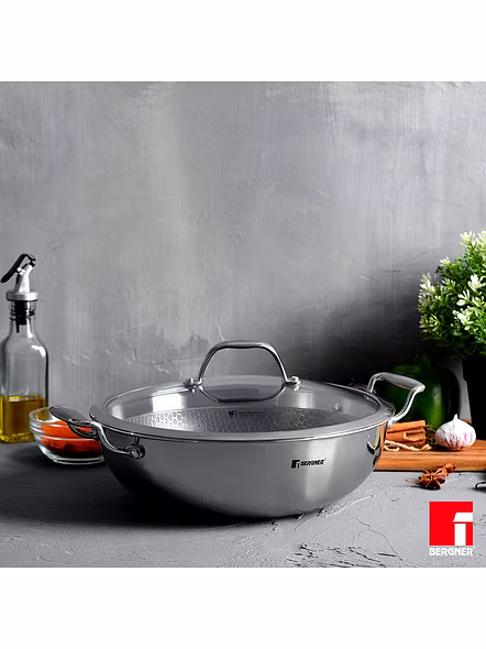 Bergner Hitech Prism Non-Stick Wok 24cm with Glass Lid -3