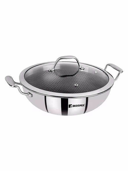 Bergner Hitech Prism Non-Stick Wok 24cm with Glass Lid 