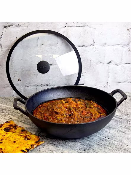 Meyer Pre Seasoned Cast Iron Deep Kadai (20 cm, Black)-4