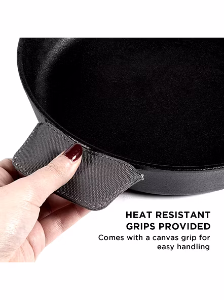 Meyer Pre Seasoned Cast Iron Deep Kadai (20 cm, Black)-3