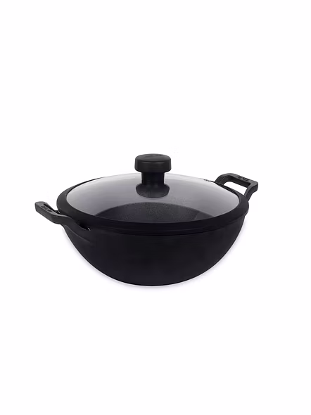 Meyer Pre Seasoned Cast Iron Deep Kadai (20 cm, Black)