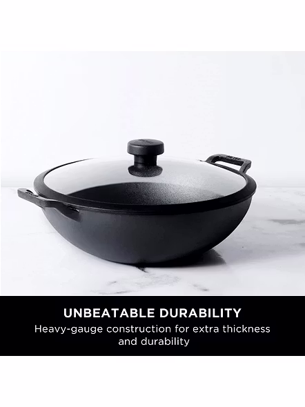 Meyer Pre Seasoned Cast Iron 24cm Deep Kadai, Black-1