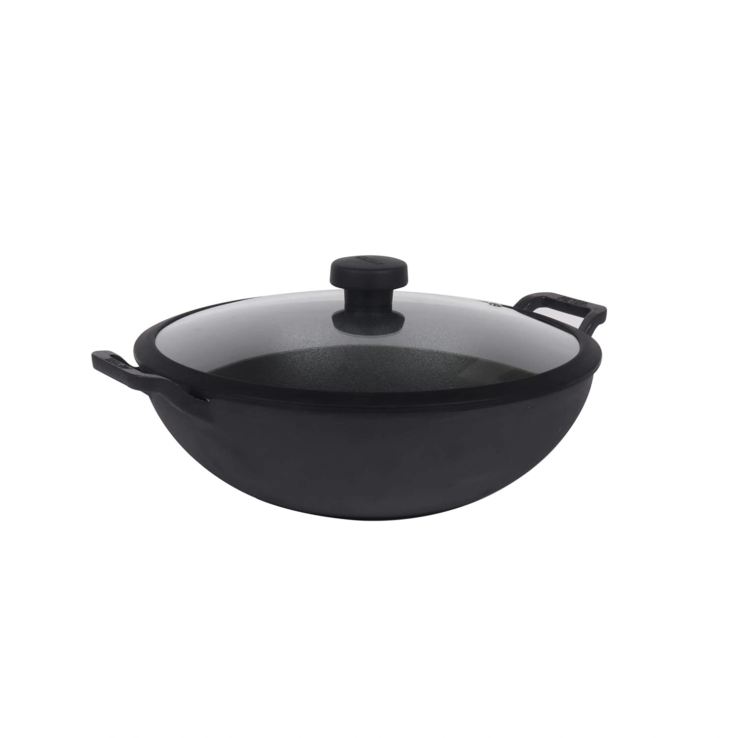 Meyer Pre Seasoned Cast Iron 24cm Deep Kadai, Black-74835