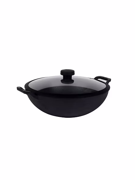 Meyer Pre Seasoned Cast Iron 24cm Deep Kadai, Black-74835