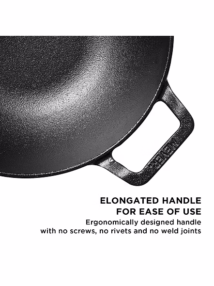 Meyer Pre Seasoned Cast Iron 24cm Deep Kadai, Black-2