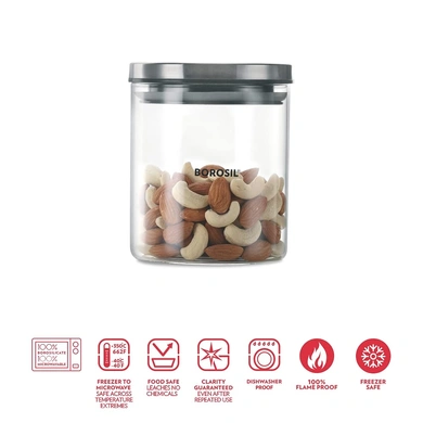 Borosil Classic Glass Jar, Air-Tight Storage Container For Kitchen, Glass Jar For Storing Spices, 600 ml, Clear-2