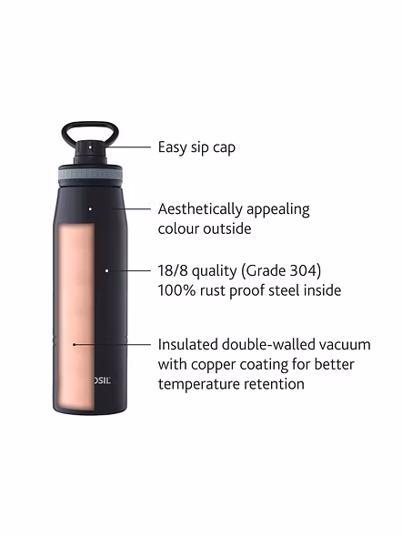Borosil - Stainless Steel Hydra Gosports - Vacuum Insulated Flask Water Bottle, 600 ML, Black-2