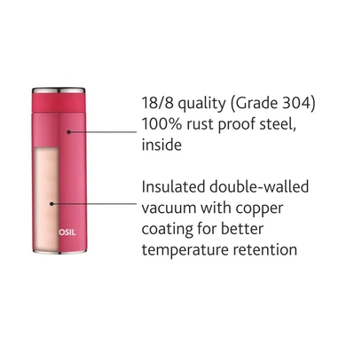 Borosil Stainless Steel Hydra Travel Smart - Vacuum Insulated Flask Water Bottle, 260 ML, Pink-2
