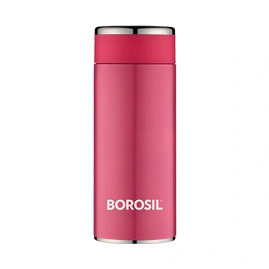 Borosil Stainless Steel Hydra Travel Smart - Vacuum Insulated Flask Water Bottle, 260 ML, Pink-56174