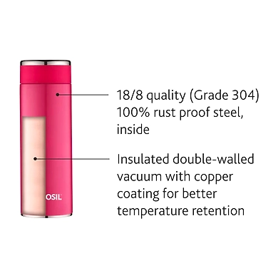 Borosil - Stainless Steel Hydra Travelsmart - Vacuum Insulated Flask Water Bottle, 360 ML, Pink-2