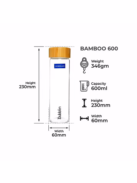 DUBBLIN GLASS BOTTLE BAMBOO 1665 600ML