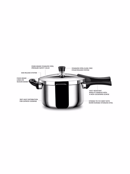 Stahl Triply Stainless Steel Pressure Cooker 3 Litre Outer Lid | Broad Pressure Cooker | Triply Cooker With Gas &amp; Induction Base | Safe &amp; Long Lasting Steel | Xpress Cooker 9253-3