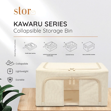 FoldView Collapsible Storage Bin – Cotton-Hemp with Window-22L-2