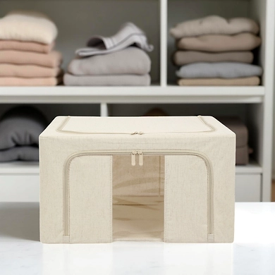 FoldView Collapsible Storage Bin – Cotton-Hemp with Window-111252