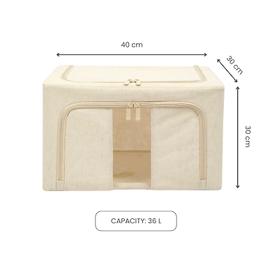 FoldView Collapsible Storage Bin – Cotton-Hemp with Window-36L-2