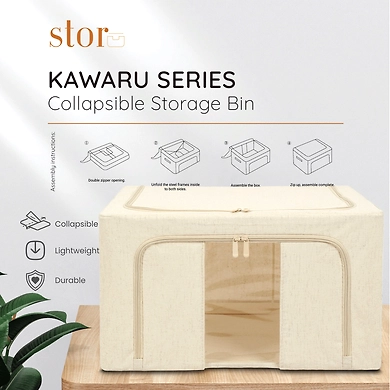 FoldView Collapsible Storage Bin – Cotton-Hemp with Window-44L-1