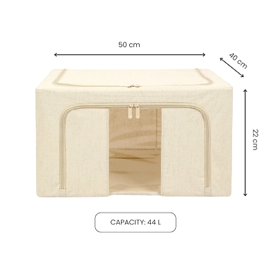 FoldView Collapsible Storage Bin – Cotton-Hemp with Window-44L-2