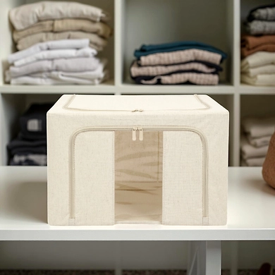 FoldView Collapsible Storage Bin – Cotton-Hemp with Window-111254