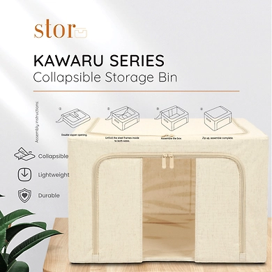 FoldView Collapsible Storage Bin – Cotton-Hemp with Window-66L-1