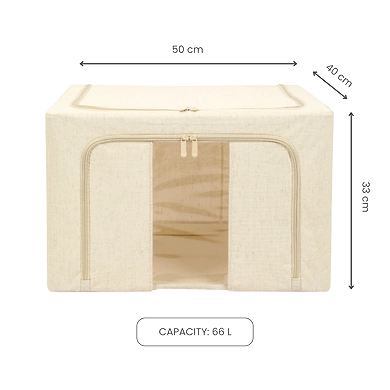 FoldView Collapsible Storage Bin – Cotton-Hemp with Window-66L-2