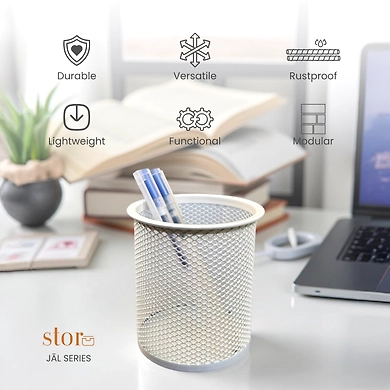 Metal Pen Holder – Minimalist Desk Organizer Cup-WHITE-3