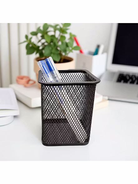 Square Mesh Desk Organizer Pen Holder-GRAY-2