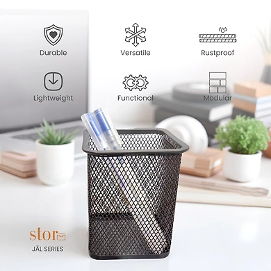 Square Mesh Desk Organizer Pen Holder-GRAY-3