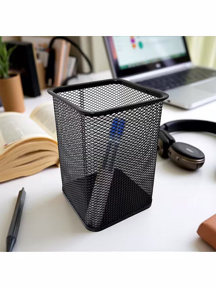 Tall Rectangular Mesh Desk Organizer Pen Holder
