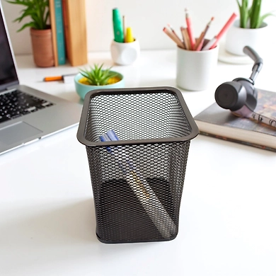 Tall Rectangular Mesh Desk Organizer Pen Holder-GRAY-2