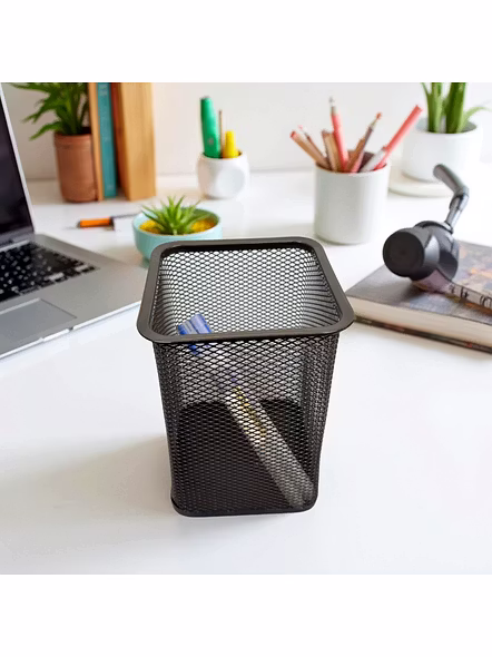 Tall Rectangular Mesh Desk Organizer Pen Holder-GRAY-2