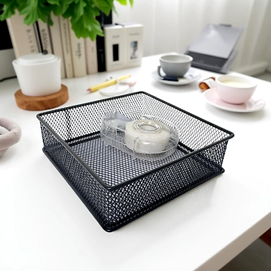Mesh Desk Organizer Tray - Square Storage Basket-WHITE-1