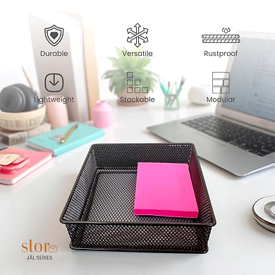Mesh Desk Organizer Tray - Square Storage Basket-WHITE-4