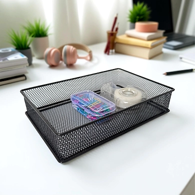 Rectangular Mesh Desk Organizer Tray - Office Storage Basket-111285