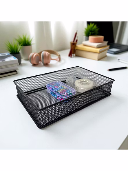 Rectangular Mesh Desk Organizer Tray - Office Storage Basket