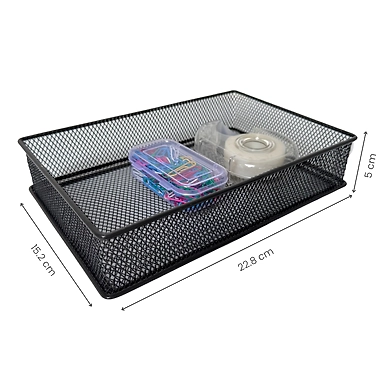 Rectangular Mesh Desk Organizer Tray - Office Storage Basket-GRAY-2