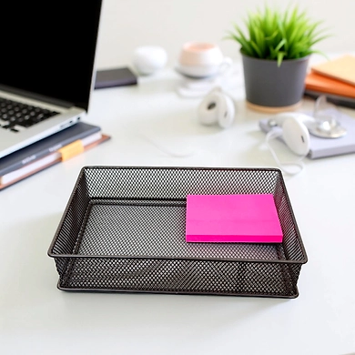 Rectangular Mesh Desk Organizer Tray - Office Storage Basket-GRAY-1