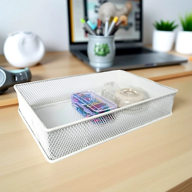 Rectangular Mesh Desk Organizer Tray - Office Storage Basket-111286