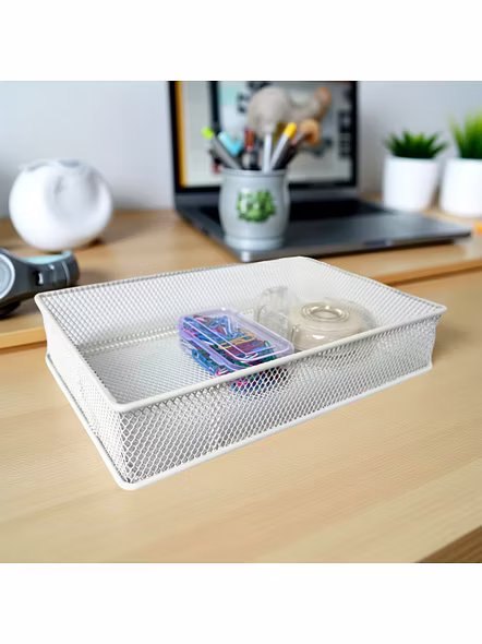 Rectangular Mesh Desk Organizer Tray - Office Storage Basket-111286