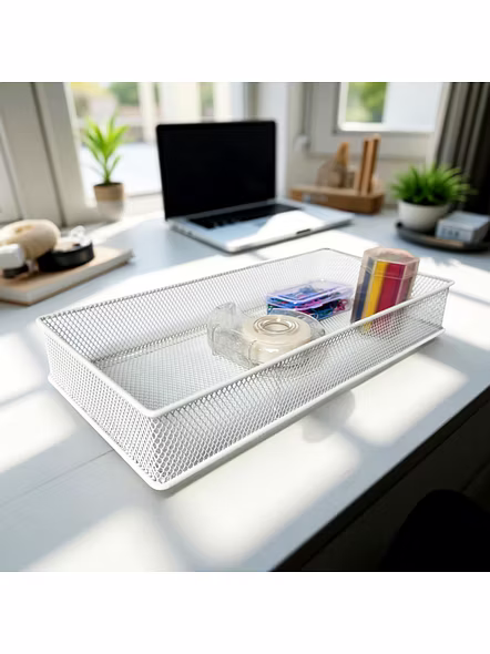 Large Rectangular Mesh Desk Organizer Tray - Metal Storage Basket-111288