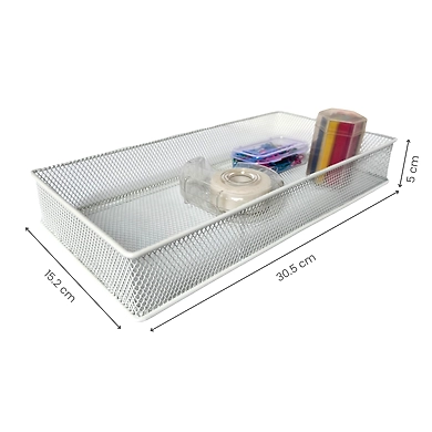 Large Rectangular Mesh Desk Organizer Tray - Metal Storage Basket-WHITE-2