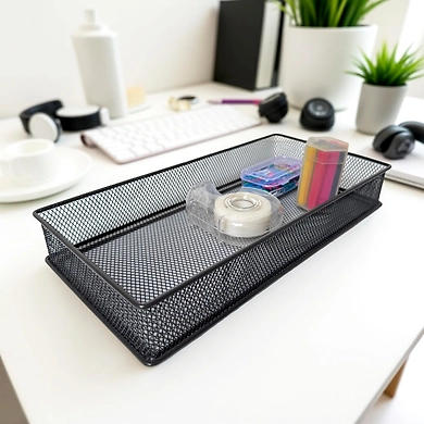 Large Rectangular Mesh Desk Organizer Tray - Metal Storage Basket-111287