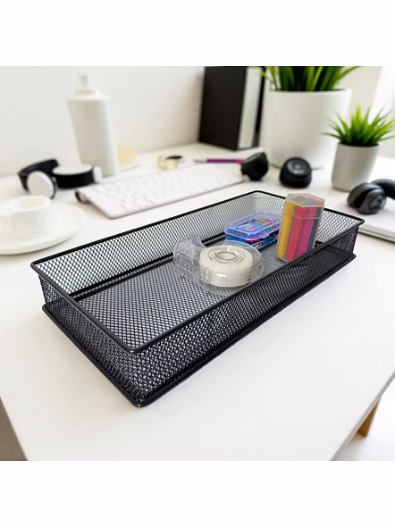 Large Rectangular Mesh Desk Organizer Tray - Metal Storage Basket