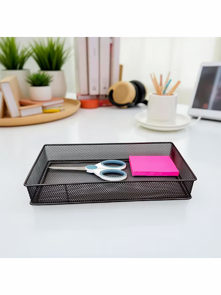 Large Rectangular Mesh Desk Organizer Tray - Metal Storage Basket-GRAY